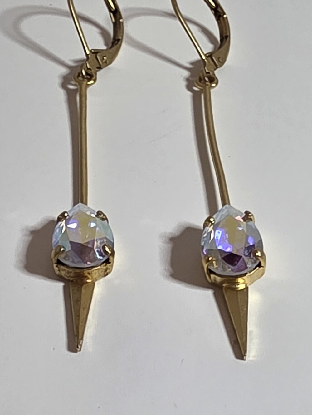 Catherine Popesco Gold Plated Crystal Drop Dangle Earrings Leverback - Picture 4 of 8